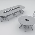 Modern Oval and Round Conference Tables with White Tabletop Orange Accents Wheels and Chairs