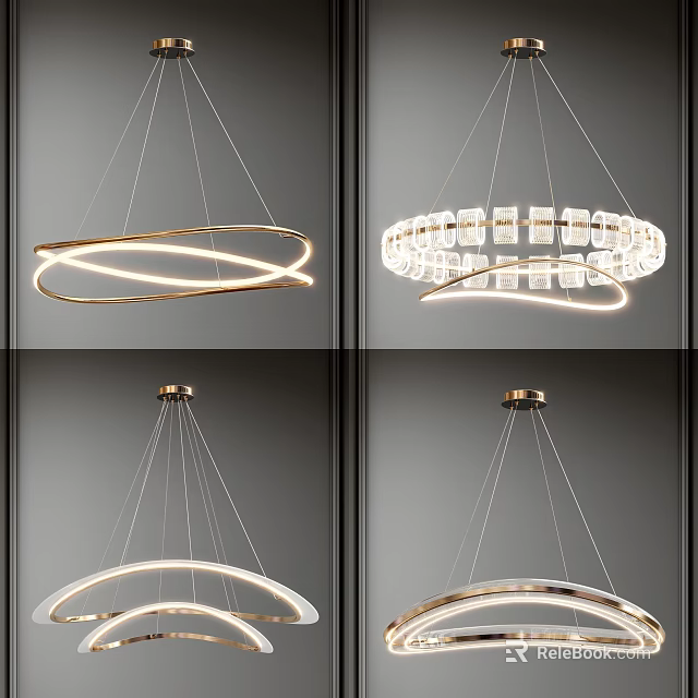 Modern Circular Chandeliers With LED Lighting Metallic Frames And Stylish Design Variations 3d model 