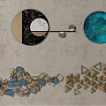 Modern Wall Decor With Circular Geometric Chain Link Blue Gold Metallic Accents 3d model
