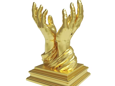 Golden Decorative Hands Sculpture With Square Base And Artistic Design 3d model
