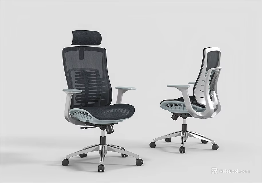 Ergonomic Mesh Back Office Chairs With Black And White Design Metal Base Wheels And Armrests 3d model 