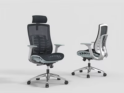 Ergonomic Mesh Back Office Chairs With Black And White Design Metal Base Wheels And Armrests 3d model