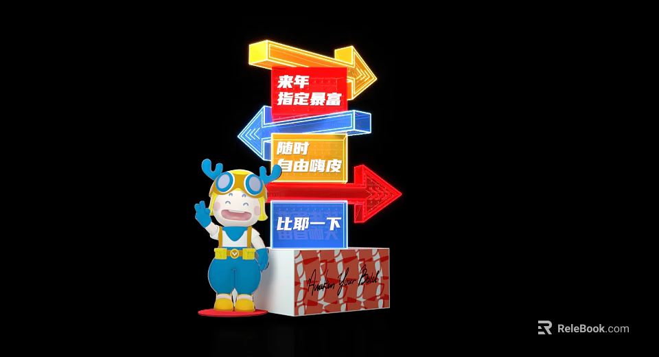 Cartoon Character With Colorful Arrows And Motivational Phrases For Prosperity And Freedom 3d model 