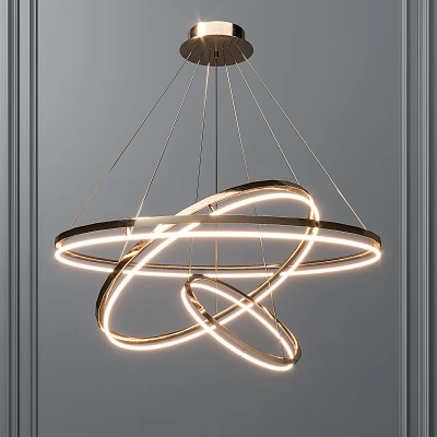 Elegant Modern Hanging Chandelier With Sleek Illuminated Circular Metallic Rings 3d model