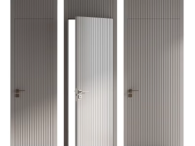 Modern Swing Door Design With Gray Vertical Stripes And Metallic Handle 3d model