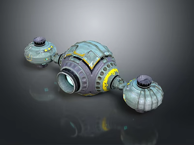 Spherical Cosmic Spacecraft With Yellow Gray Details Side Thrusters And Central Component 3d model