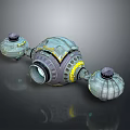 Spherical Cosmic Spacecraft With Yellow Gray Details Side Thrusters And Central Component