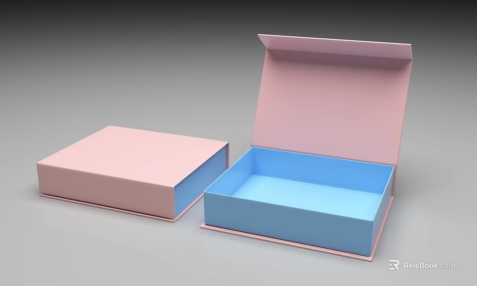 Pink And Blue Rectangular Boxes One Open One Closed Container Design 3d model 