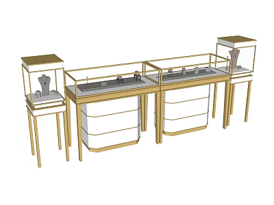 Elegant Golden Jewelry Display Shelves With Glass Cases And Storage Compartments 3d model