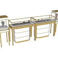 Elegant Golden Jewelry Display Shelves With Glass Cases And Storage Compartments