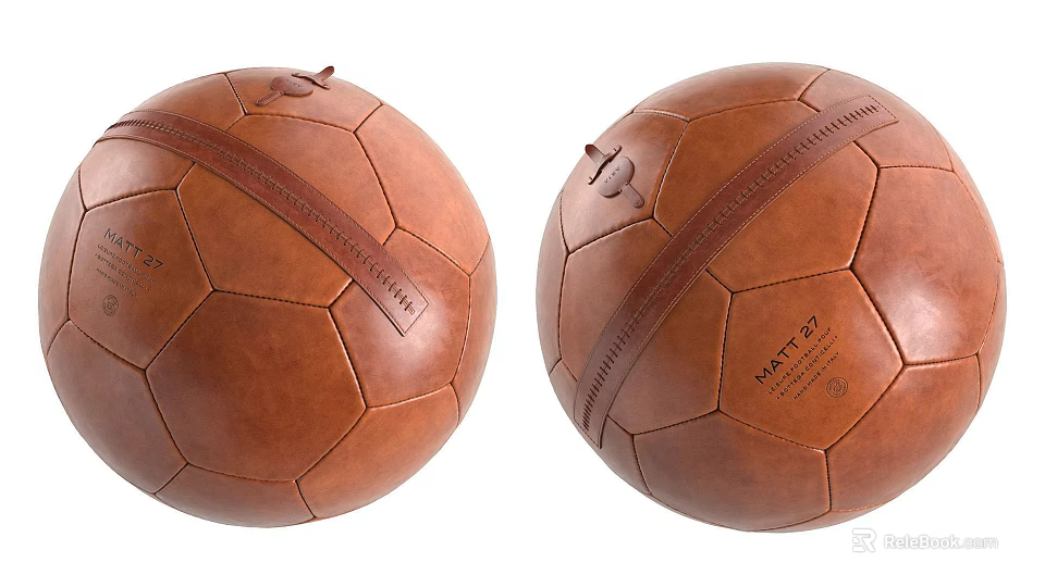 Vintage Brown Leather Soccer Balls With Details 3d model 