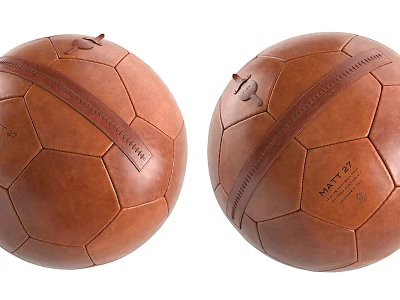 Vintage Brown Leather Soccer Balls With Details 3d model