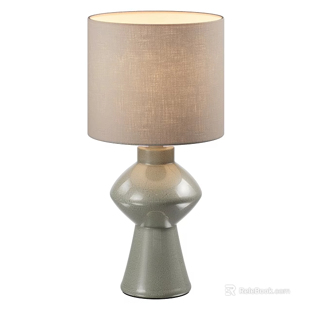 Modern Table Lamp With Light Brown Fabric Lampshade And Gray Ceramic Base 3d model 