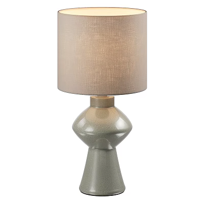 Modern Table Lamp With Light Brown Fabric Lampshade And Gray Ceramic Base 3d model