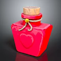 Red Square Medical Device Bottle With Wooden Stopper Rope And Heart Pattern