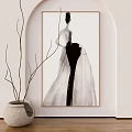 Elegant Black And White Female Figure Painting With Long Dress In Framed Art For Interior Decor