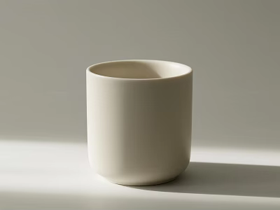 White Ceramic Cup With Smooth Surface On Light Neutral Background And Soft Shadow 3d model