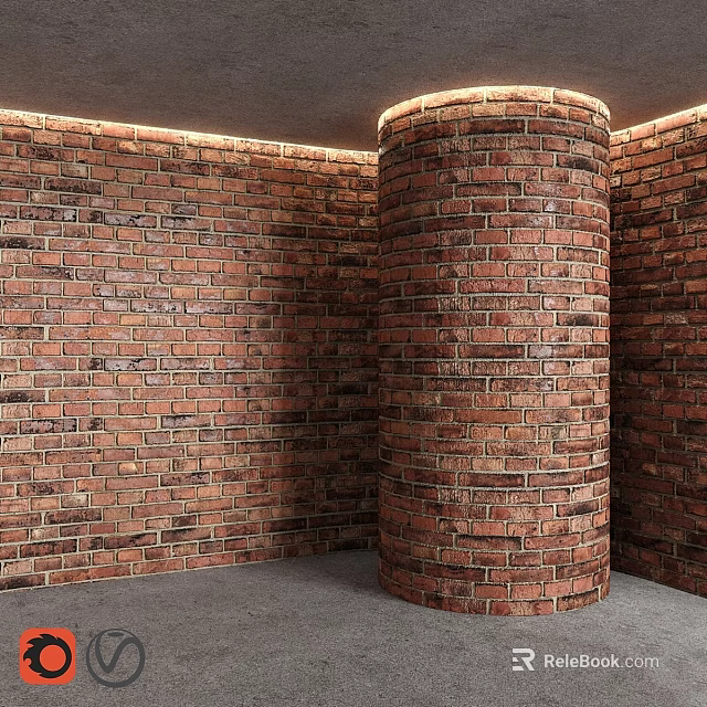 Red Brick Cylindrical Structure With Surrounding Decorative Brick Walls Interior 3d model