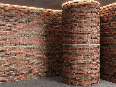 Red Brick Cylindrical Structure With Surrounding Decorative Brick Walls Interior 3d model
