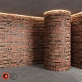 Red Brick Cylindrical Structure With Surrounding Decorative Brick Walls Interior 3d model