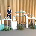 Decorative Ornament Set Display With Pastel Stands Flower Bouquets And Greenery