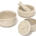 Natural Stone Household Items Including Mortar Pestle And Covered Bowl