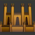 Vibrant Orange Castle Model With Multiple Towers Spires And Wall Structure