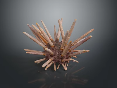 Earthy Toned Sea Urchin Inspired Sculpture With Spiked Protrusions And Detailed Carving 3d model