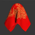 Red Decorative Covering With Golden Mesh Texture And Shiny Surface On Gray Background