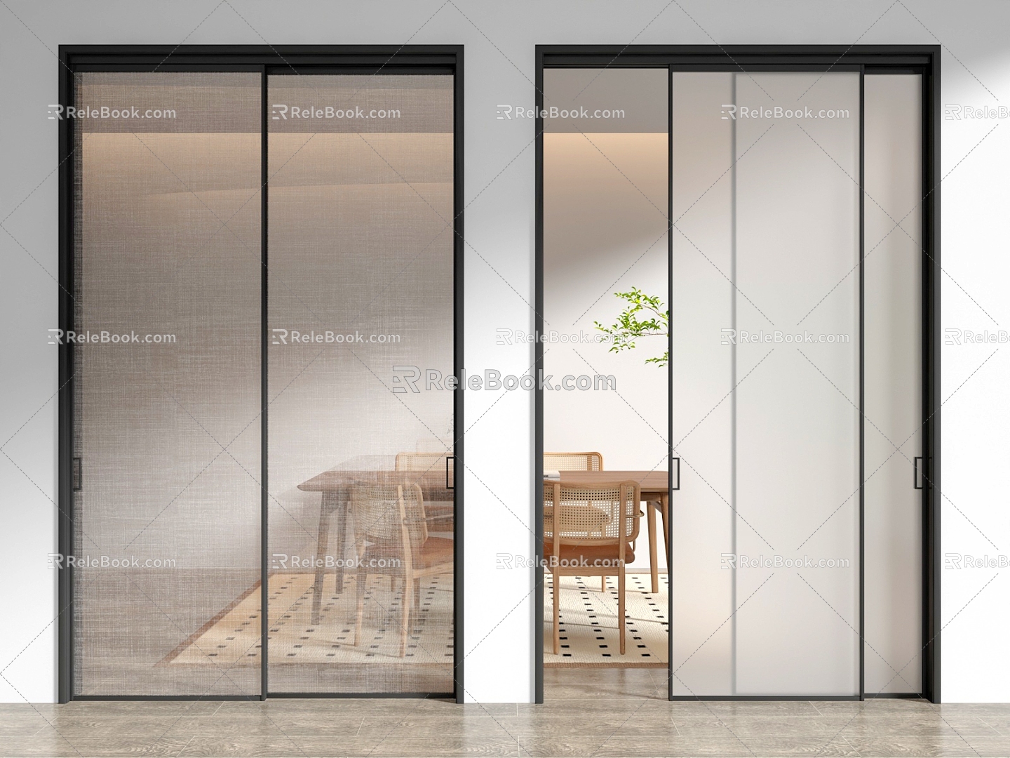 Textured glass sliding door 3d model