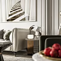 Table Lamp In Elegant Modern Living Room With Sofa Artwork And Decorative Elements