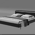 Modern Double Bed With Black Leather Headboard White Bedding Gray Throw Pillow 3d model