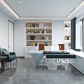 Modern Lobby Interior With Blue Chairs White Reception Desk Pendant Lights And Marble Floor