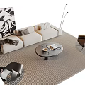 Modern Elegant Sofa Coffee Table Set With Beige Sofa Round Table Accent Chair And Artwork 3d model