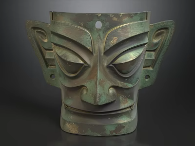 Exquisite Ancient Sanxingdui Bronze Human Face Mask Traditional Chinese Historical Cultural Relic Art Piece 3d model
