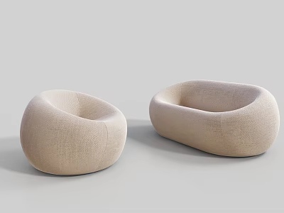Beige Fabric Sofa Set With Rounded Design For Modern Minimalist Living Room 3d model