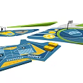 Colorful Modular Sports Court Designs with Basketball Hoops Various Shapes and Blue Green Yellow Surfaces