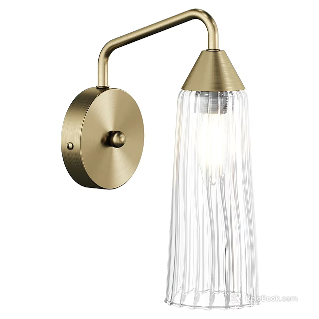 Modern Brass Wall Light With Sleek Ribbed Glass Shade Illuminating Modern Design 3d model 