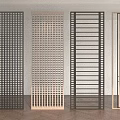 Modern Room Divider Screens With Grid Patterns Vertical Slats And Wooden Frames 3d model