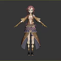 Anime Style Game Movie Character With Red Hair And Orange Purple Outfit In Standing Pose