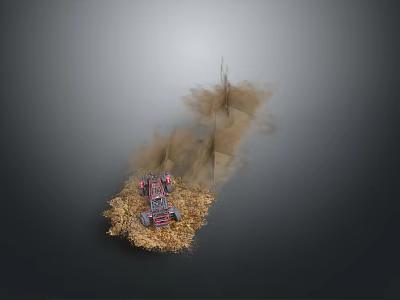 Sandy Terrain With Off Road Vehicle Kicking Up Dust And Dry Ground 3d model
