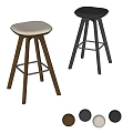 Modern Three Legged Bar Stools With Light Wood And Black Upholstered Seats