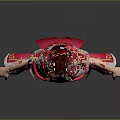 Elegant 3D Female Character In Red Traditional Costume With Golden Decorations And Hairstyle Accessories