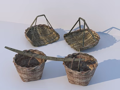 Decorative Ornament Set Featuring Woven Baskets with Handles and Various Shapes 3d model
