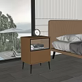 Modern Minimalist Bedside Table With Clock In Bedroom Featuring Green Trees And Lake View