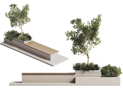 Stylish Wooden Outdoor Chair Surrounded By Green Trees And Plants In Garden 3d model