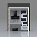 Kitchen Display Cabinet With Black Range Hood Gray Tile Wall And Modern Design