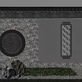 Classic Building Exterior Wall Featuring Stone Finish Circular Decor And Rectangular Lattice Designs 3d model