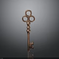 Copper Key With Intricate Design Three Circular Rings And Ornate Handle On Dark Background
