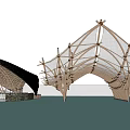 Modern Wooden Architectural Installation With Branch Like Structure And Water Reflection 3d model